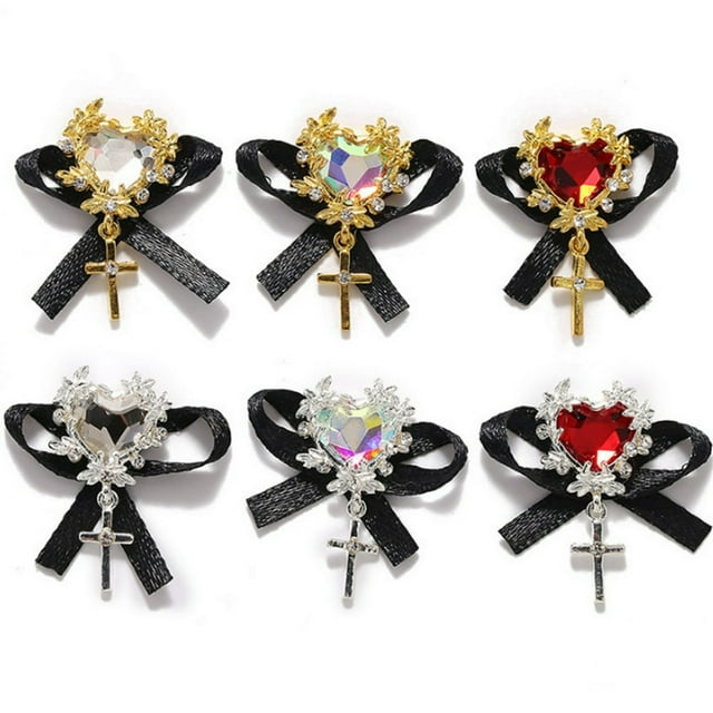 6PCS Nail Art Rhinestone Fashion Shiny Bow Heart Cross Nail Charm Nail Art Decor