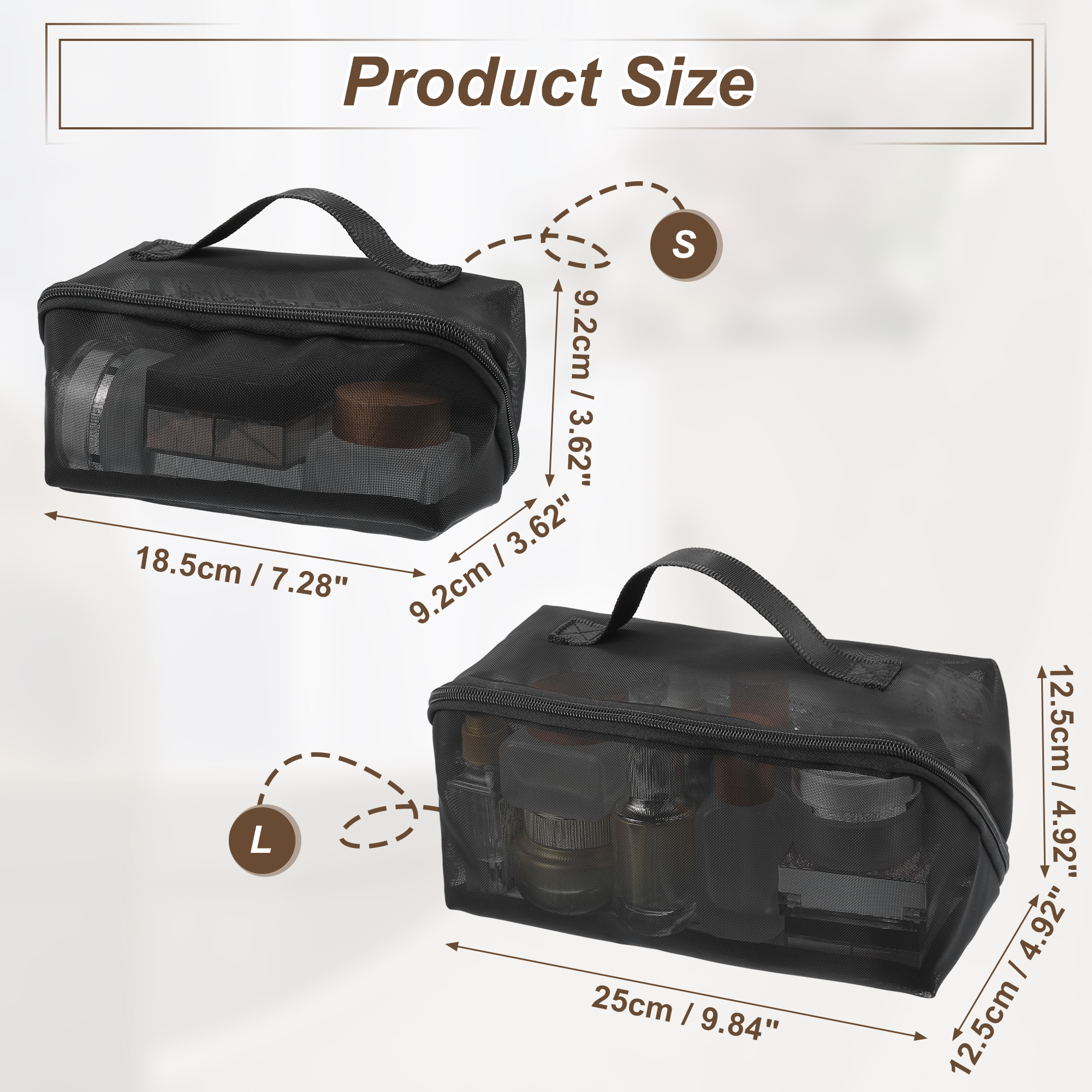 Unique Bargains Mesh Makeup Bag Large Makeup Bag Clear Mesh Pouch with Zipper Black