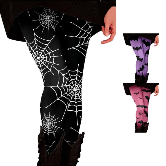 Trendfront Womens Halloween Graphic Leggings High Waisted Spiderweb Print Full Length Stretch Leggings