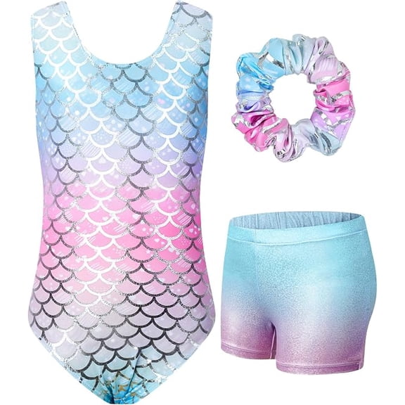 Gymnastics Leotards For Girls Sparkle Hollow Back Sleeveless Gymnastics Outfits With Shorts And Hair Scrunchie For Dance Ballet