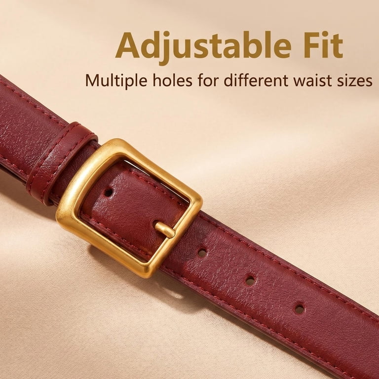 Vintage Square Buckle Thin Genuine Leather Women Belt, Multi  display picture 3