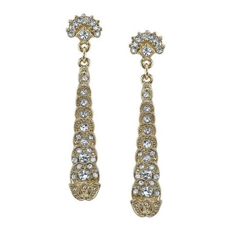 - 1928 Jewelry Womens Gold-Tone Crystal Linear Post Vintage Costume Drop Earrings