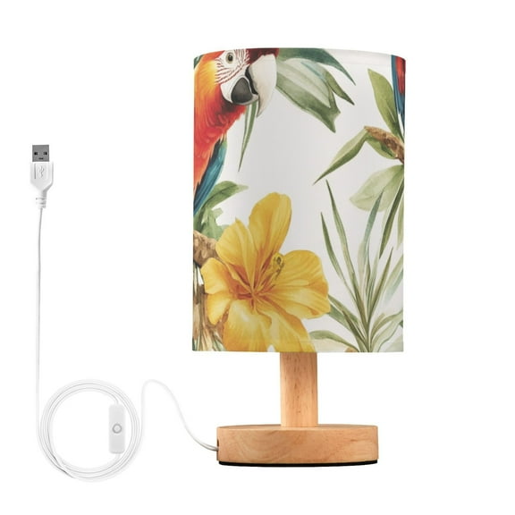 Parrots in Leaves Table Lamp for Desk Nightstand Lamp with USB Modern Gifts for Bedroom Living Room Kids Room
