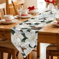 thumbnail image 2 of Spring Magnolia Blossom Table Runner Linen Burlap Table Runner 72 Inches Long White Flowers Leaves Plants Country Dresser Scarves for Kitchen Island Coffee Dining Room Party Holiday Decor 18"x72", 2 of 8