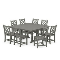 POLYWOOD Chippendale 9 Piece Farmhouse Classic Outdoor Dining Table Set, Gray