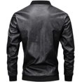 thumbnail image 2 of Men Stand Collar Leather Jacket Faux Leather Motorcycle Jackets Casual Slim Zip Up Bomber Biker Coat, 2 of 2
