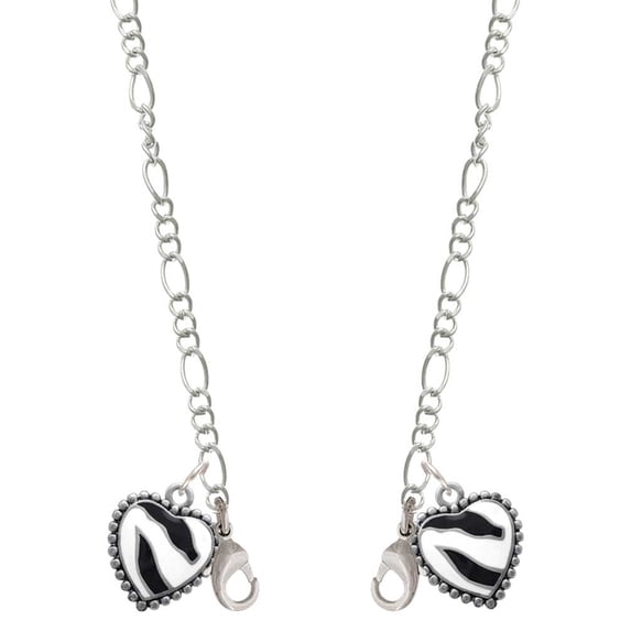 Silvertone Enamel Zebra Print Heart Silvertone Face Mask Necklace