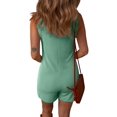 thumbnail image 2 of Women Sleeveless Ribbed Romper Shorts Loose Fit Button Up Tank Top Casual Jumpsuits with Pockets Grass Green S, 2 of 8