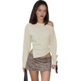 thumbnail image 4 of Women'S Off Shoulder Tops Dressy Long Sleeve Asymmetrical Slim Fit Going Out Fall Blouse Ruched Shirts Color S, 4 of 9