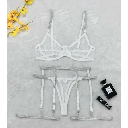 Generic Summer Hot Sexy Lingerie 2025 Lace Sexy See-through T-Back Garter Women s Four-Piece Set
