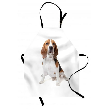 Friends Apron - Beagle Apron Beagle Dog Posing Loving Puppy Furry Friend Companion Domestic Animal, Unisex Kitchen Bib Apron with Adjustable Neck for Cooking Baking Gardening, Cinnamon Black White, by Ambesonne