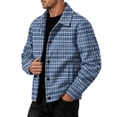thumbnail image 5 of GrmtClth Autumn Mens Plaid Travel Friendly Overshirt Jacket Long Sleeve Snap Closure Loose Fit Weekend Trip Outerwear Dark Blue M, 5 of 8
