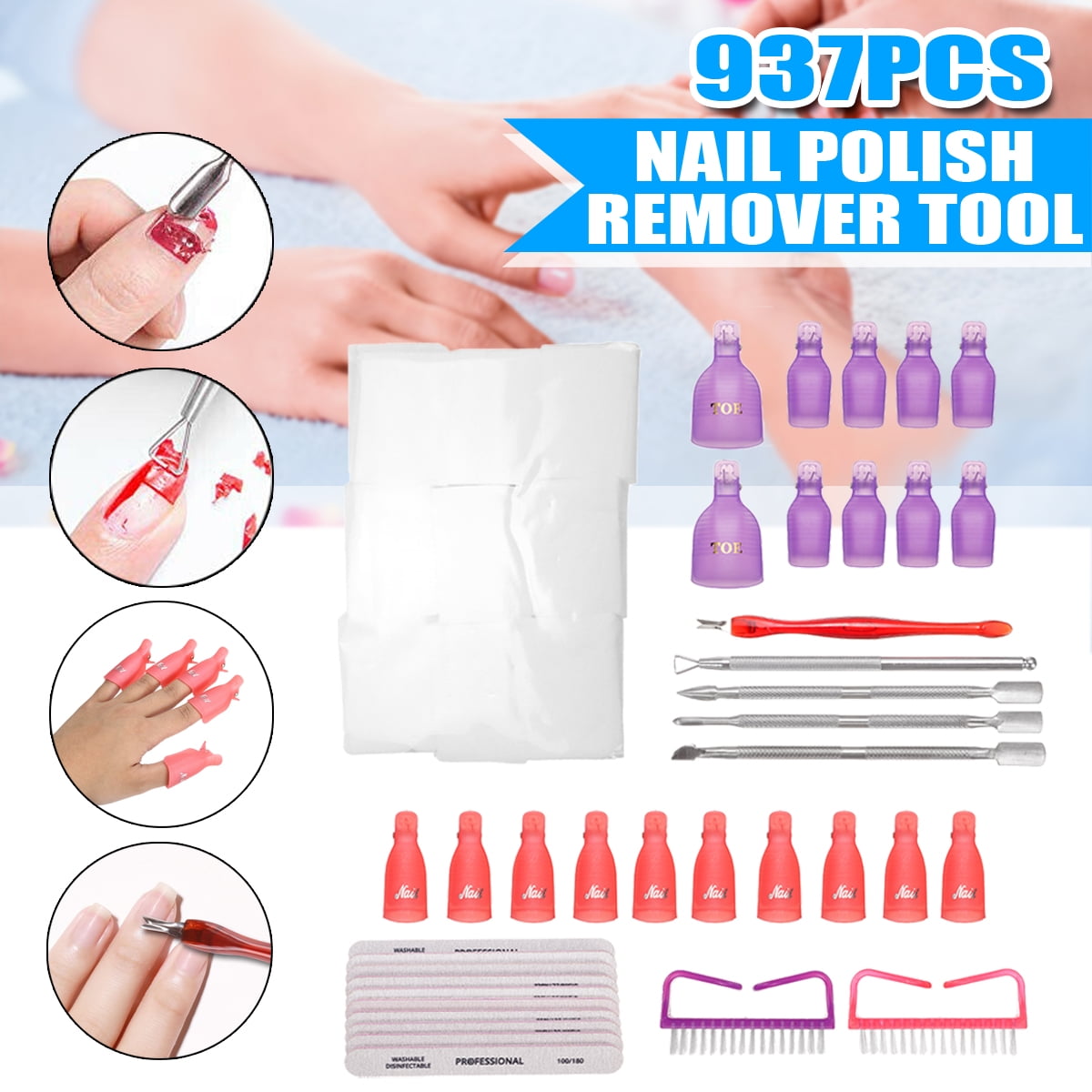 937pcs Nail Polish Remover Tool Kit With 10 Nail Clips For DIY Nail Art