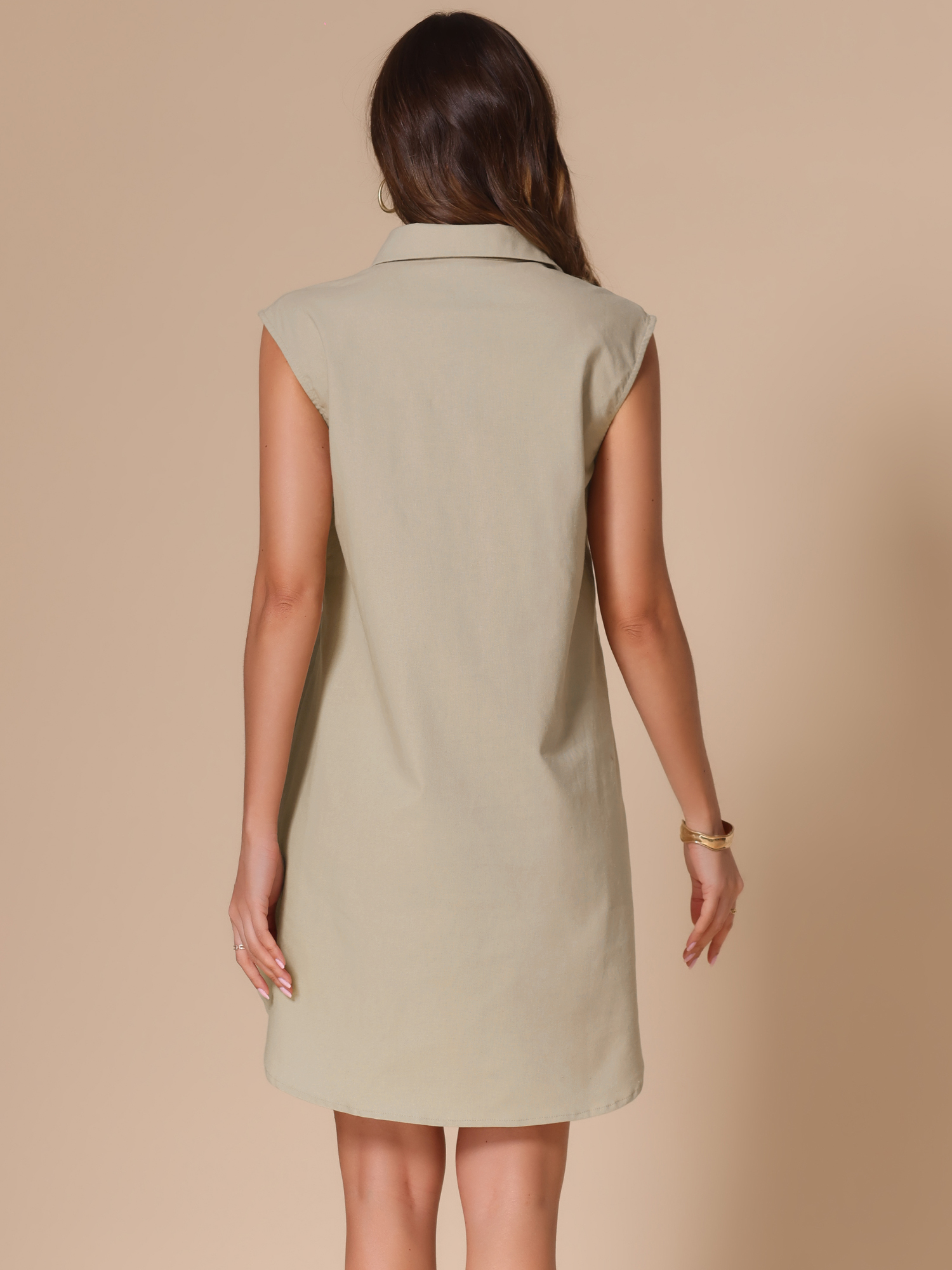 DARING DIVA V Neck Shirt Linen Collared Cap Sleeve Dress XS Khaki