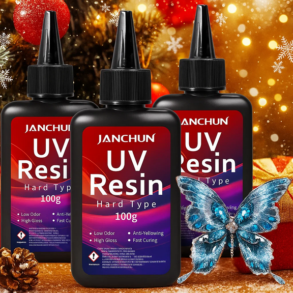 JANCHUN Clear UV Resin Kit - Upgraded 400g Grams UV Resin Glue Hard, Low Odor, Fast Curing, for Molds, Tumbler Crafts, Art And Painting Resin, Jewelry, Casting, DIY Gifts, Concrete-Compatible.