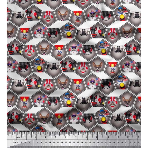 Soimoi Polyester Crepe Fabric Geometric & Dogs Patchwork Print Fabric by The Yard 42 Inch Wide