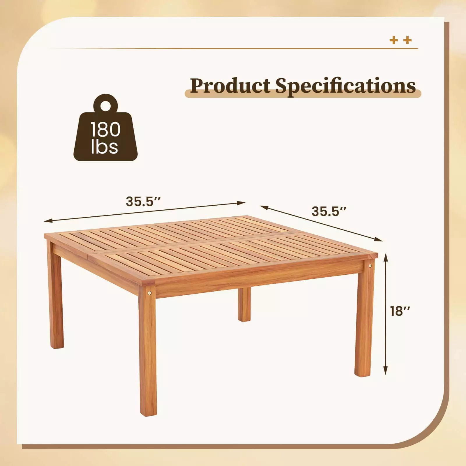 Harmijoy Outdoor Coffee Table, Acacia Wood Patio Table with Slatted Tabletop, Square Coffee Table for Outside Balcony, Garden & Poolside, Natural