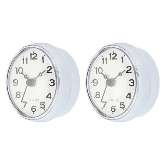 Unique Bargains Waterproof Shower Clock, 2 Pack Non Ticking Silent Mini Cute Mirror Wall Clocks with Suction Cup, White/Black
