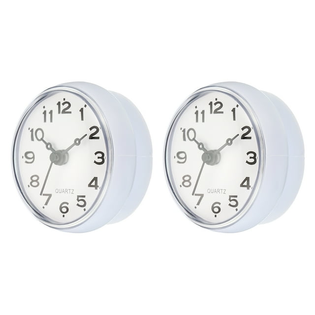 Reloj de ducha impermeable Uxcell, 2 paquetes de relojes de pared mini silenciosos y lindos con espejo y ventosa, blanco/negro