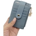 thumbnail image 4 of Tarjetero de piel para mujer con compartimento para monedas, cartera, tarjetero y tarjetero para hombre y mujer, azul JFHHH pequeña, 4 of 5