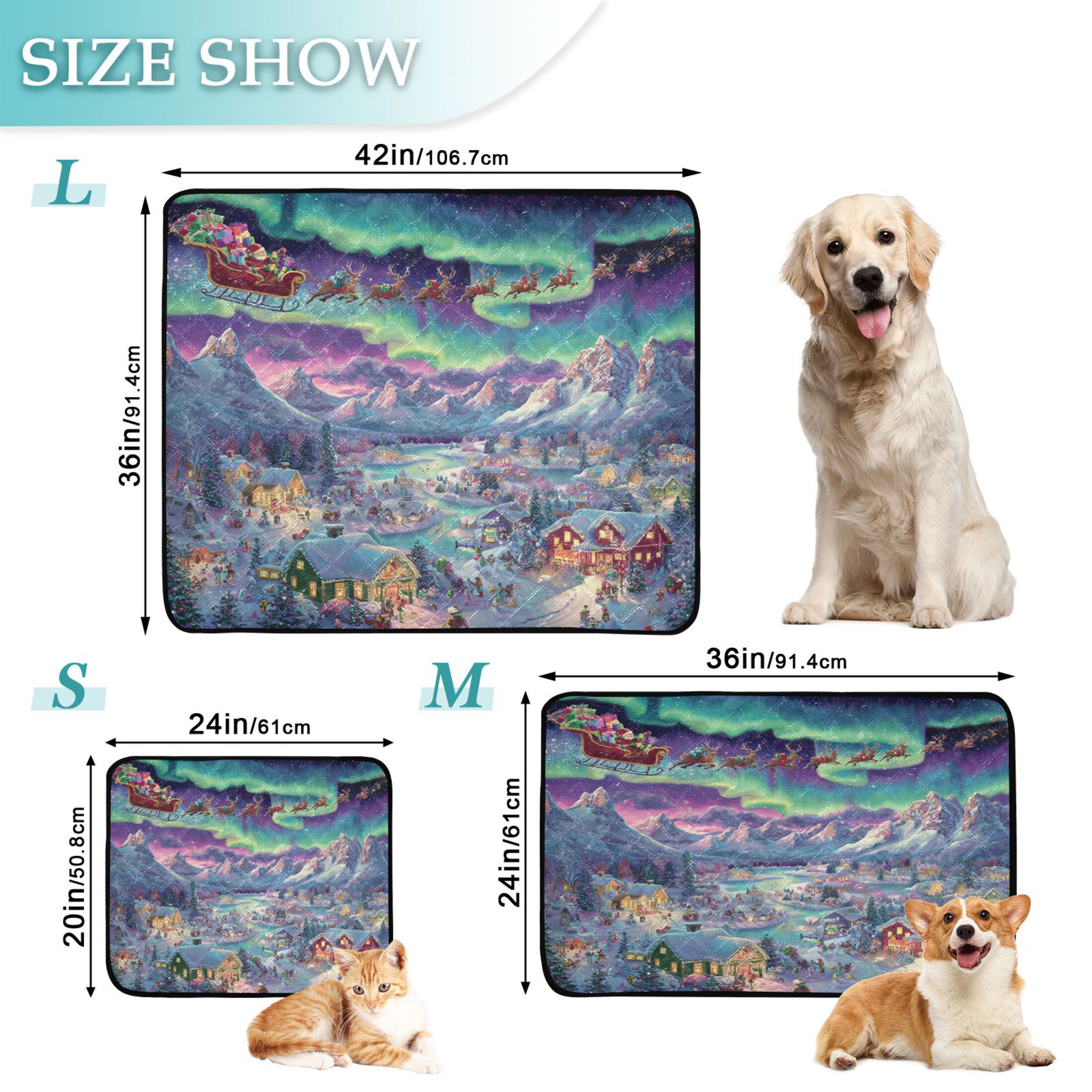Qxltty Whimsical Christmas Scene Cat litter Pads Pet Set of 2 Diaper Mats Center Anti-leakage Layer Absorbent Soft and Comfortable