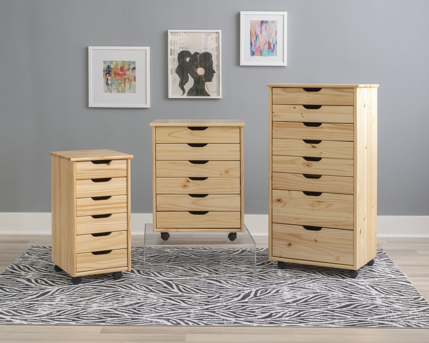 Chariot de rangement roulant Craydon à six tiroirs, naturel
