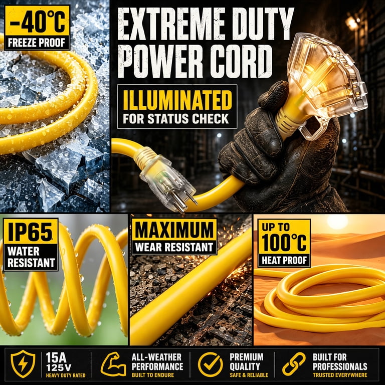 ZAZFO 25 Ft 12 AWG Extension Cord, 3-Outlet, Weatherproof photo 4