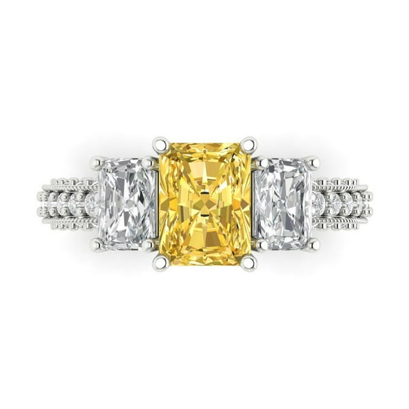 Clara Pucci 14K White Gold 3.61ct Yellow Three-Stone Ring for Women