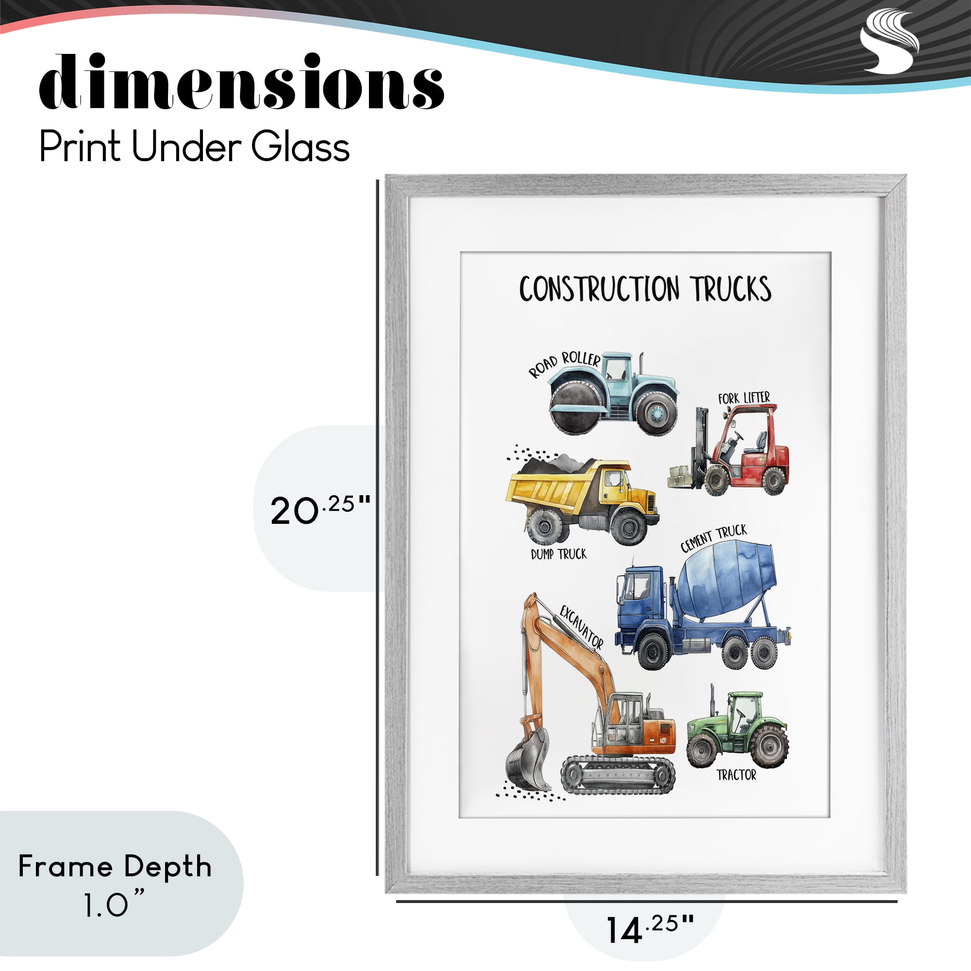 Stupell Industries Utility Trucks Construction Gray Framed Print Under Glass, design by Christine Simpson Art