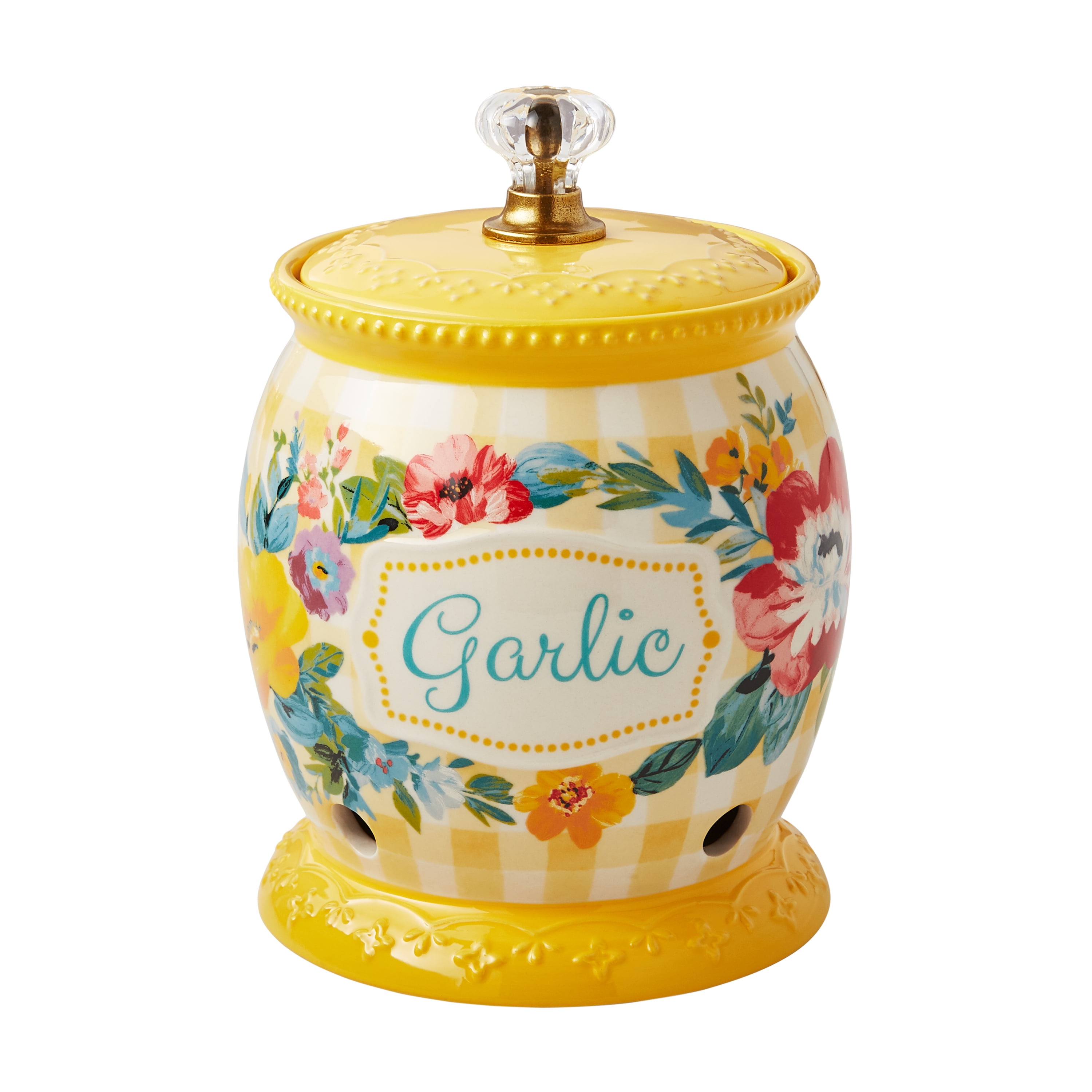 The Pioneer Woman Sweet Romance Ceramic Garlic Keeper with Lid