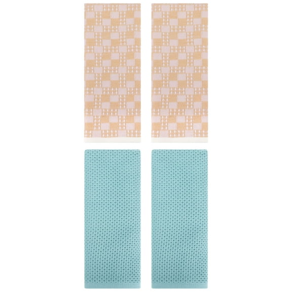 Unique Bargains 4 Pcs Soft Waffle Design Hand Towel Light Blue/Yellow 13" x 30"/13" x 28"