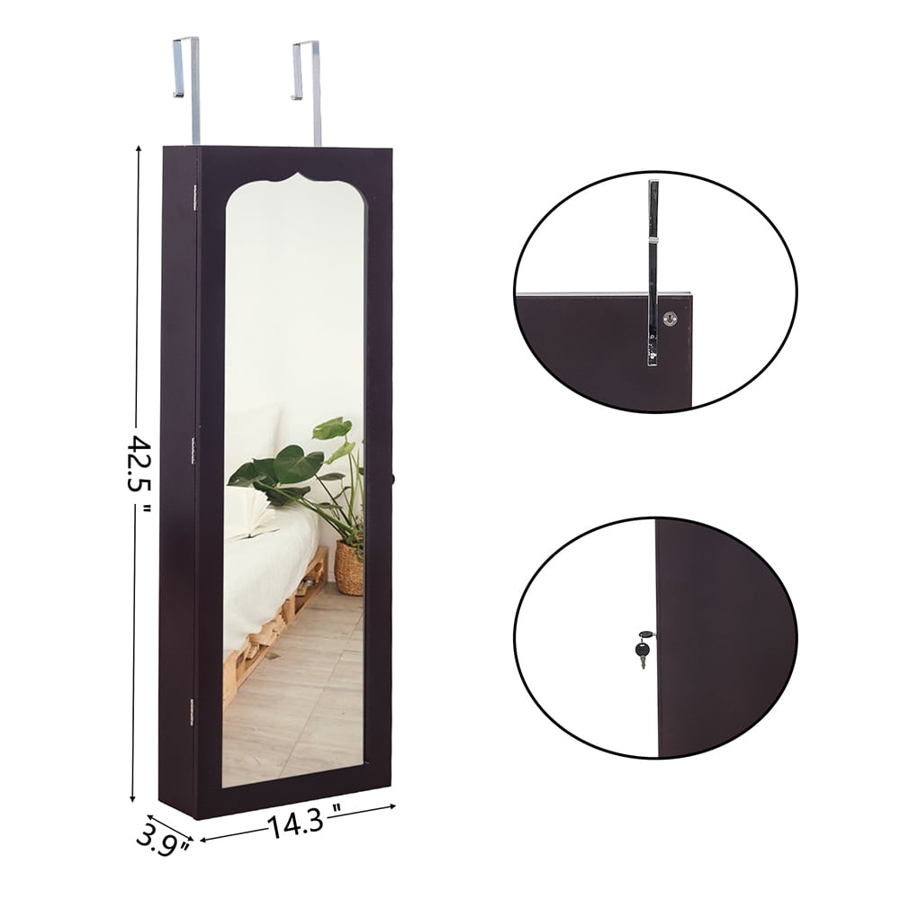 Jewelry Storage Mirror Cabinet, Nonfull Mirror Wooden Wall Mounted 4-layer Shelf, 6 Drawers, 8 Blue Led Lights