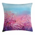 thumbnail image 1 of Watercolor Flower Home Decor Throw Pillow Cushion Cover, Sakura Blossom Floral Beauty with Sky Japanese Cherry Spring Theme, Decorative Square Accent Pillow Case, 18 X 18 Inches, Puple, by Ambesonne, 1 of 2
