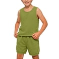 thumbnail image 2 of PInxia Summer Unisex Clothes for Kids Round Neck Sleeveless Tank Tops Elastic Waisted Shorts Casual Vacation Outfits,Green,7-8Years, 2 of 7