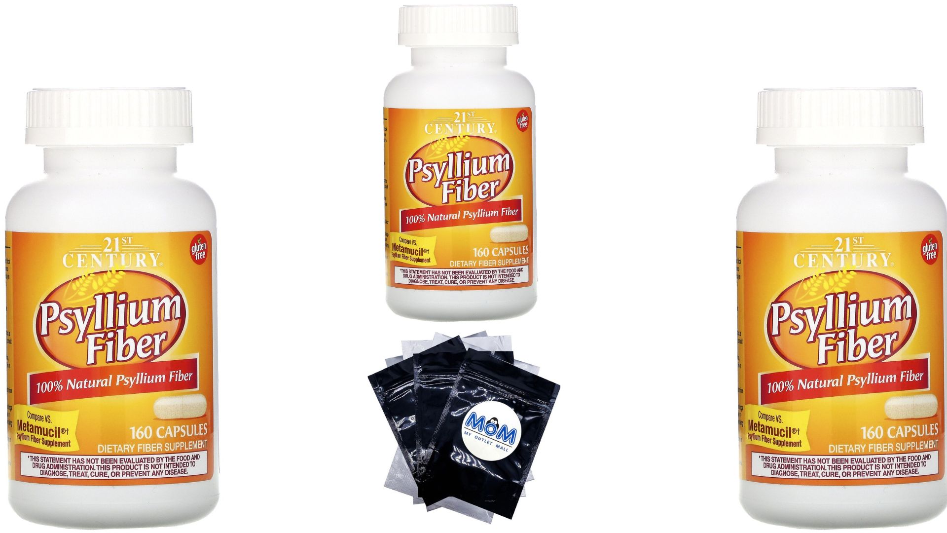 Psyllium Fiber Capsules 160 count 3 Bottles plus 3 My Outlet Mall