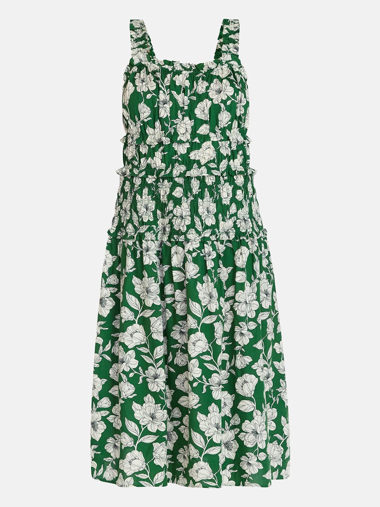 Time and Tru Women's Sleeveless Smocked Peasant Midi Dress, Sizes XS-4X