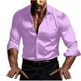 thumbnail image 5 of Under $10 Mens Fashion Satin Button Down Shirts Party Prom Blouses Lapel Long Sleeve Lightweight Thin Dress Shirt, 5 of 9