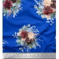 thumbnail image 1 of Soimoi Blue Rayon Fabric Leaves & Peony Floral Print Printed Craft Fabric By the Yard 42 Inch Wide, 1 of 3