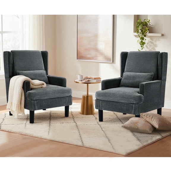 Accent Chair for Living Room Chairs Upholstered Oversized Reading Chair Armchair Accent Chairs Set of 2 Living Room Chair with High Back and Wood Legs,Arm Chair Comfy Chair for Bedroom(Dark Green)