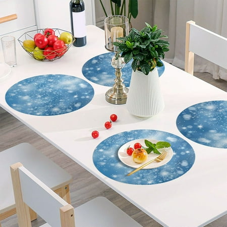 

Round Grid Placemat One Sizex1 Round Placemat PVC Plate Mat，15.4 Inch Non-Slip and Heat Resistant Table Placemat Dining Room Placemat Blue Star