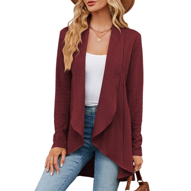 Cárdigan Ligero Cárdigan ligero para mujer Estilo informal Cárdigan de verano Traje de vacaciones irregular Ygjytge Vino Tinto M para Mujer