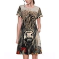 thumbnail image 1 of Kdxio Robe T-Shirt Décontractée pour Femmes avec Imprimé Papillon et Vache, Manches Courtes, Poches, 1 of 6