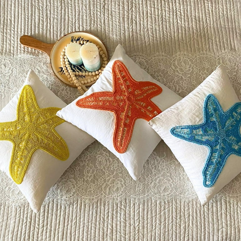 Colorful Fish Ocean Throw Pillow Covers Set Of 2 | 18x18 Inch Cotton Linen Decor | Cartoon Sea Animal Pillowcases