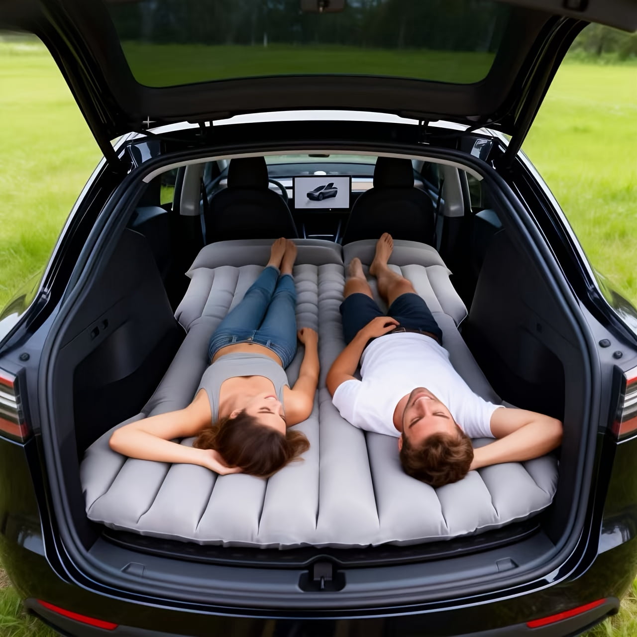 Fanruina Premium Inflatable Car Bed, featuring cloud-soft flocked surface for superior comfort