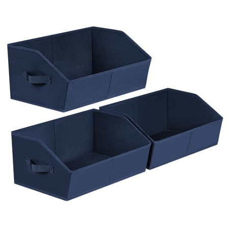 Trapezoid Closet Shelf Organizer Bins Collapsible Fabric Storage Baskets with Reinforced Handles Beige Cube Storage Boxes for Clothes Books Blankets and Household Items