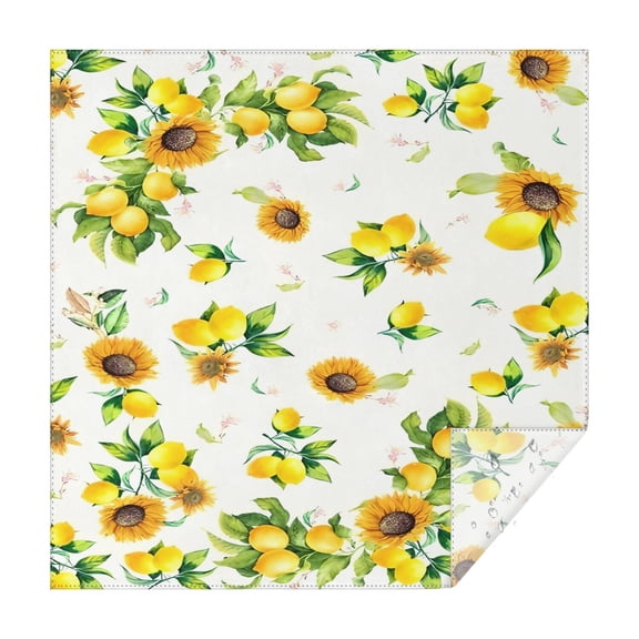 Yellow Lemon Fruit Sunflowers White Pattern Square Tablecloth,Waterproof Square Table Cover,Wipeable Spillproof Washable Table Cover for Home Kitchen Party Decor 42"X42"(107x107cm)