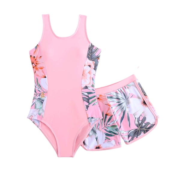 Kiijoy Girls One-Piece Swimsuit with Boyshorts UPF 50 Bathing Suit, 2-Piece, Sizes 7-14