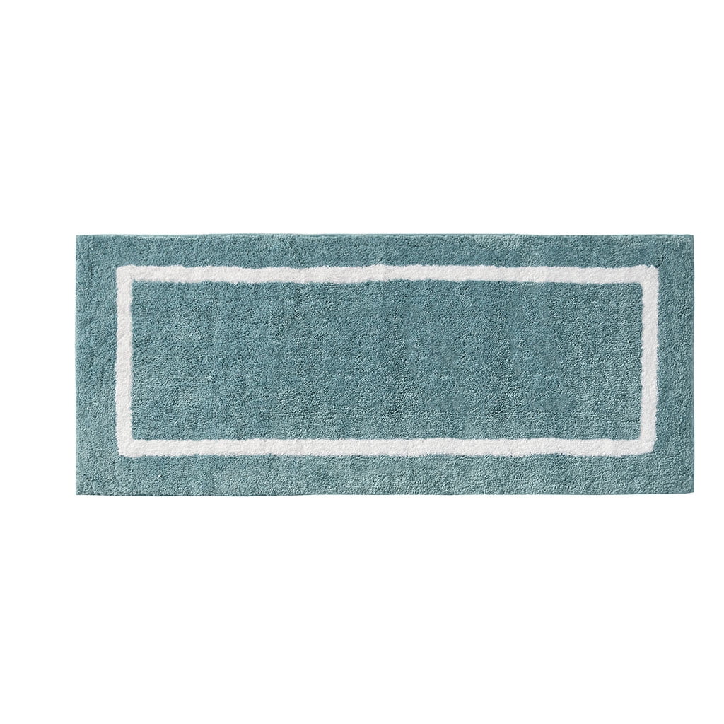 Reversible High Pile Tufted Bath Rug 24x60 Inches Geometric to Classic Border Pattern Soft Bathroom Mat Machine Washable for Modern Bathroom Decor