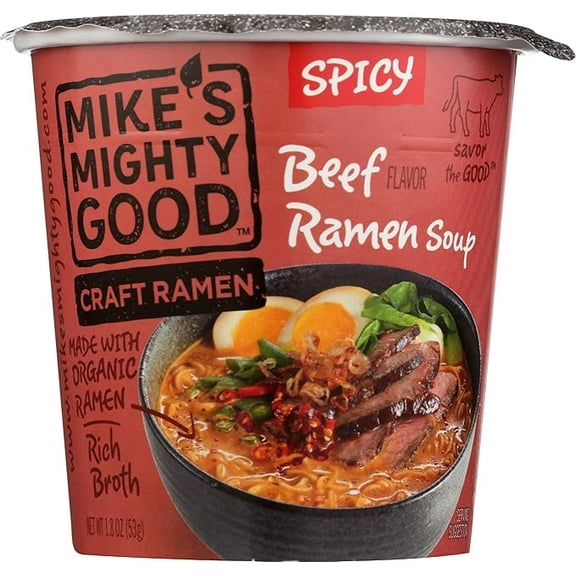 MIKES MIGHTY GOOD Spicy Beef Ramen Cup, 1.8 Ounce ( Pack of 2 )