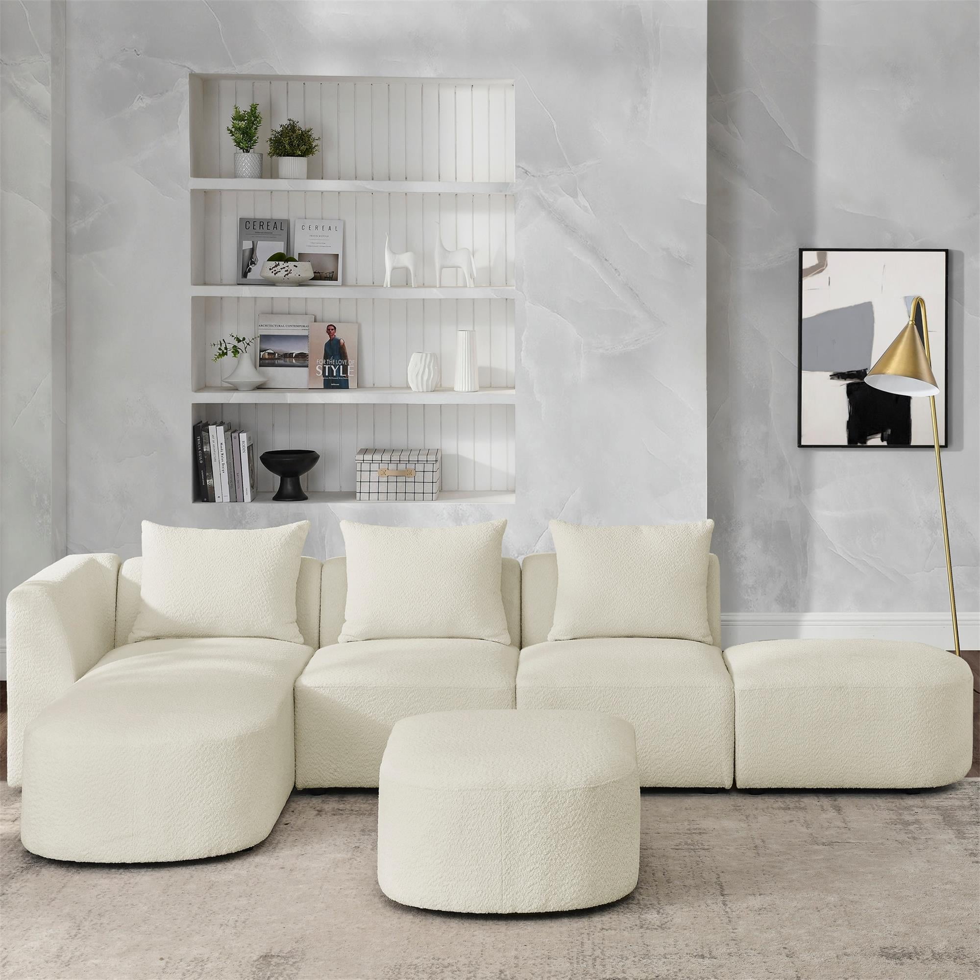 Kadyn 113" L Shape Sectional Sofa, Modern Sofa Couch with Left Side Chaise and Ottoman, Pillows, 5-Seater Modular Sofa for Small Space Living Room, Beige Kadyn 113" L Shape Sectional Sofa, Modern Sofa Couch with Left Side Chaise and Ottoman, Pillows, 5-Seater Modular Sofa for Small Space Living Room, Beige